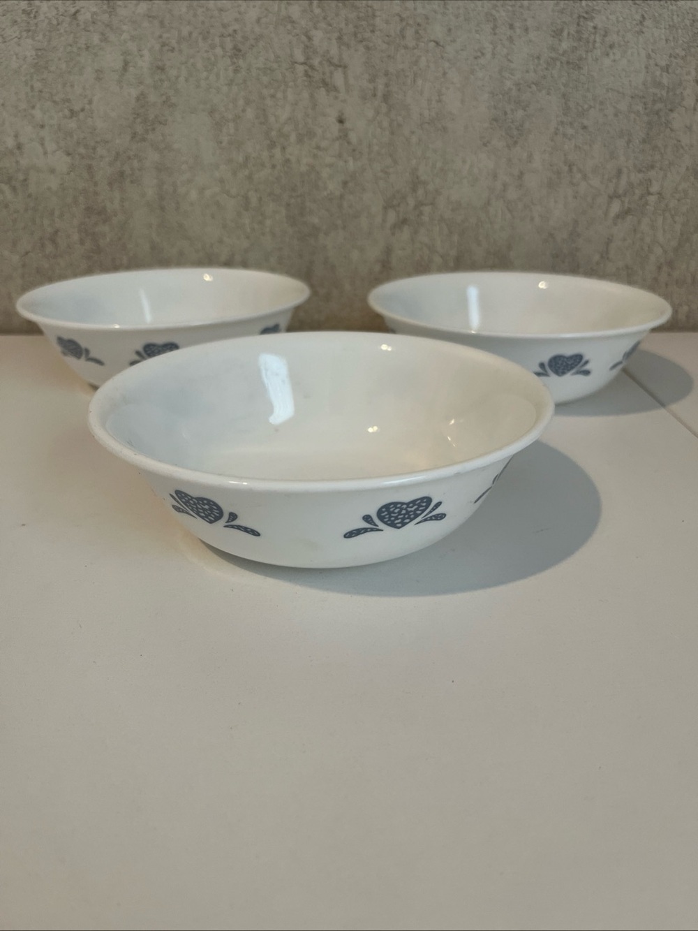 Vintage Corelle Blue Hearts Sponge Cereal Bowl Replacement Dinnerware 6” 3 Piece
